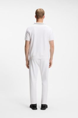Cotton polo sweater with Johnny collar, White