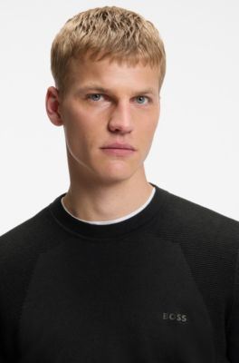 Cotton-blend sweater with bodymapping structure, Black