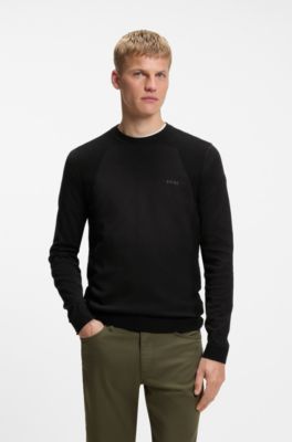 Maglione in misto cotone con lavorazione bodymapping, Nero