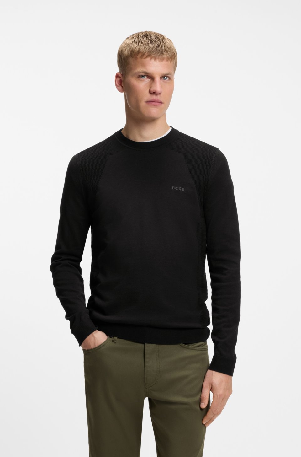 Cotton-blend sweater with bodymapping structure