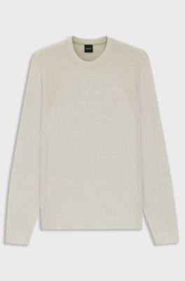 Sweater i bomuldsblanding med bodymapping-struktur, Lys beige