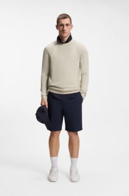 Cotton-blend sweater with bodymapping structure, Light Beige