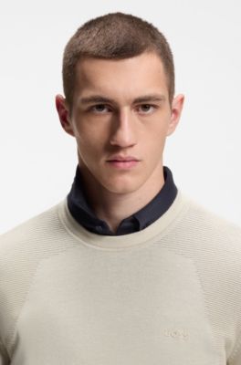 Cotton-blend sweater with bodymapping structure, Light Beige