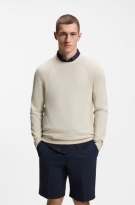 Cotton-blend sweater with bodymapping structure, Light Beige