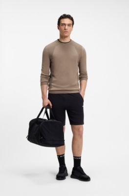 Cotton-blend sweater with bodymapping structure, Brown