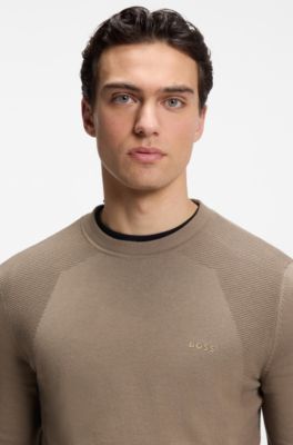 Cotton-blend sweater with bodymapping structure, Brown