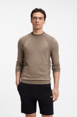 Cotton-blend sweater with bodymapping structure, Brown
