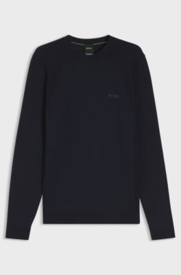 Cotton-blend sweater with bodymapping structure, Dark Blue