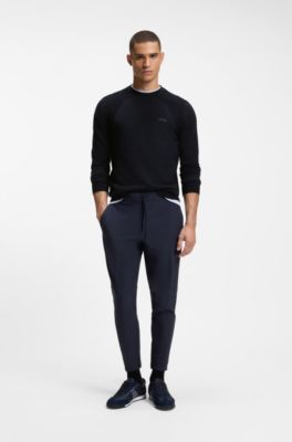 Cotton-blend sweater with bodymapping structure, Dark Blue