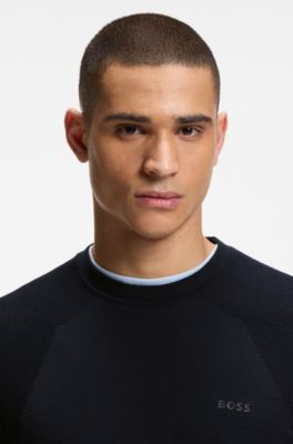 Cotton-blend sweater with bodymapping structure, Dark Blue
