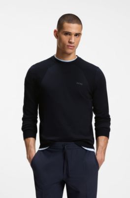 Cotton-blend sweater with bodymapping structure, Dark Blue