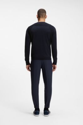 Cotton-blend sweater with bodymapping structure, Dark Blue