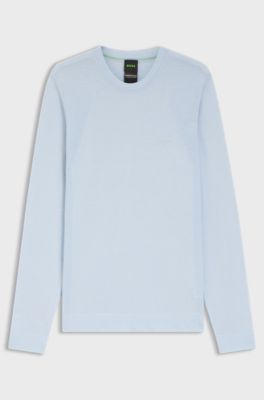 Maglione in misto cotone con lavorazione bodymapping, Celeste