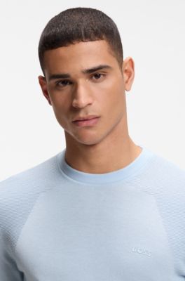 Maglione in misto cotone con lavorazione bodymapping, Celeste