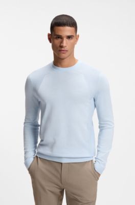 Maglione in misto cotone con lavorazione bodymapping, Celeste