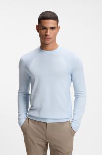 Cotton-blend sweater with bodymapping structure, Light Blue
