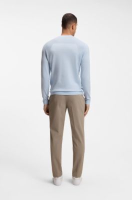 Maglione in misto cotone con lavorazione bodymapping, Celeste