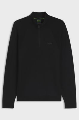 Pull en coton m&eacute;lang&eacute; avec encolure zipp&eacute;e, Noir