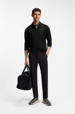 Zip-neck sweater in a cotton blend, Black