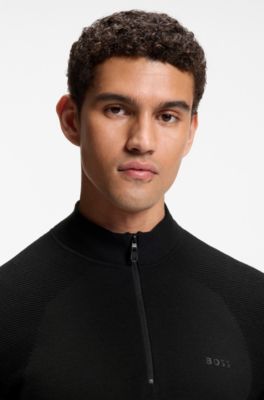 Zip-neck sweater in a cotton blend, Black