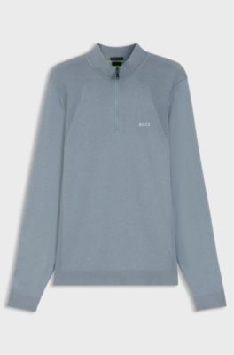 Zip-neck sweater in a cotton blend, Grey