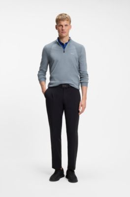 Zip-neck sweater in a cotton blend, Grey