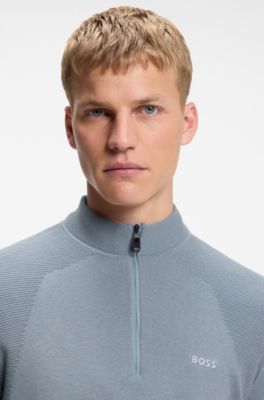 Zip-neck sweater in a cotton blend, Grey
