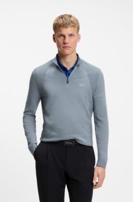 Zip-neck sweater in a cotton blend, Grey