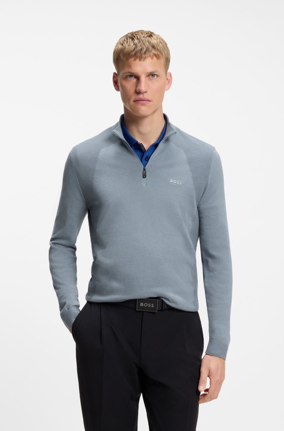 Zip-neck sweater in a cotton blend