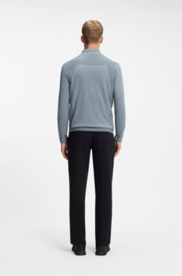 Zip-neck sweater in a cotton blend, Grey
