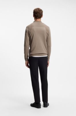 Zip-neck sweater in a cotton blend, Light Brown