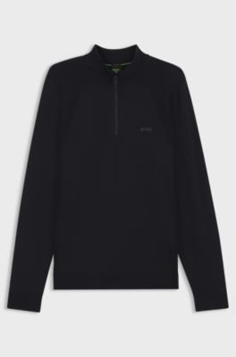 Zip-neck sweater in a cotton blend, Dark Blue