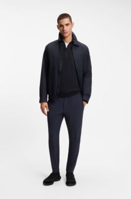 Zip-neck sweater in a cotton blend, Dark Blue