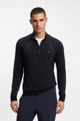 Zip-neck sweater in a cotton blend, Dark Blue
