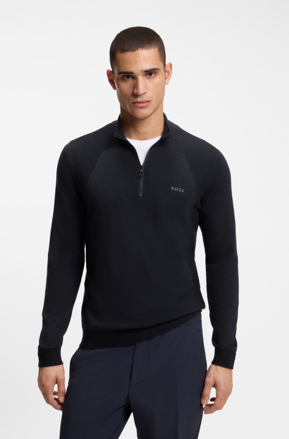 Zip-neck sweater in a cotton blend