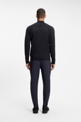 Zip-neck sweater in a cotton blend, Dark Blue