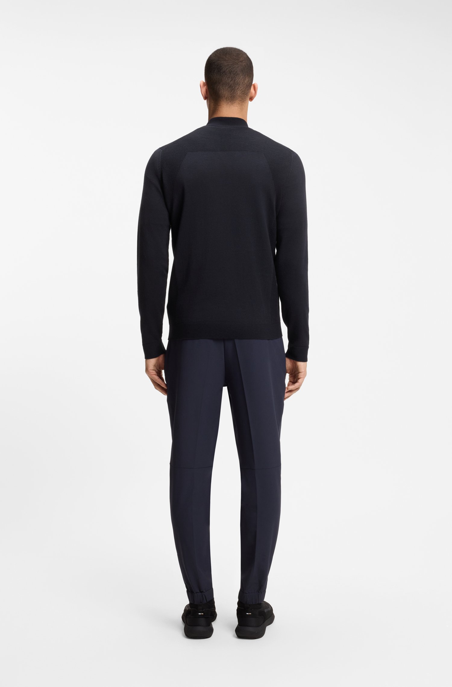 Boss Zip-neck sweater in a cotton blend stickade tröjor herr – bild 3