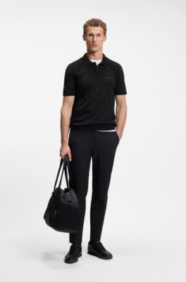 Boss Cotton-blend knit polo with bodymapping structure pikéer herr – bild 2