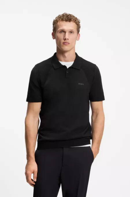 Cotton-blend knit polo with bodymapping structure