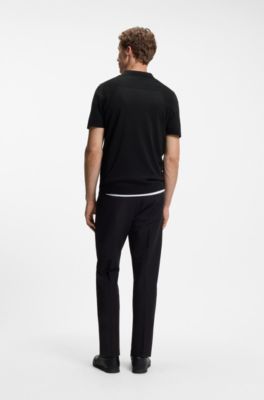 Strick-Poloshirt aus Baumwoll-Mix mit Bodymapping-Struktur, Schwarz