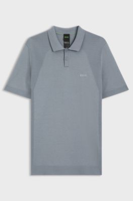 Cotton-blend knit polo with bodymapping structure, Grey