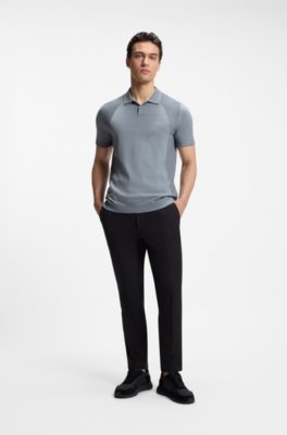 Boss Cotton-blend knit polo with bodymapping structure pikéer herr – bild 2