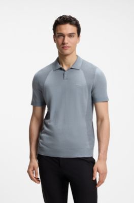 Cotton-blend knit polo with bodymapping structure, Grey