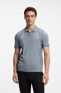 Cotton-blend knit polo with bodymapping structure, Grey