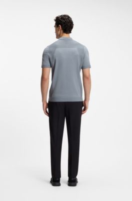 Cotton-blend knit polo with bodymapping structure, Grey