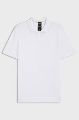 Cotton-blend knit polo with bodymapping structure, White