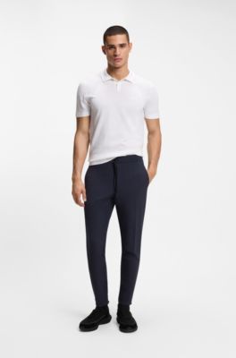 Cotton-blend knit polo with bodymapping structure, White