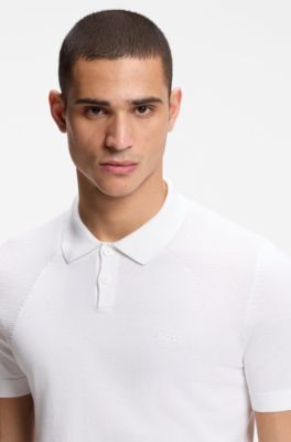 Cotton-blend knit polo with bodymapping structure, White