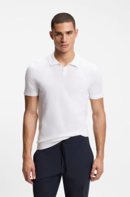 Cotton-blend knit polo with bodymapping structure, White
