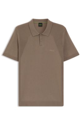 Cotton-blend polo shirt with bodymapping structure, Light Brown